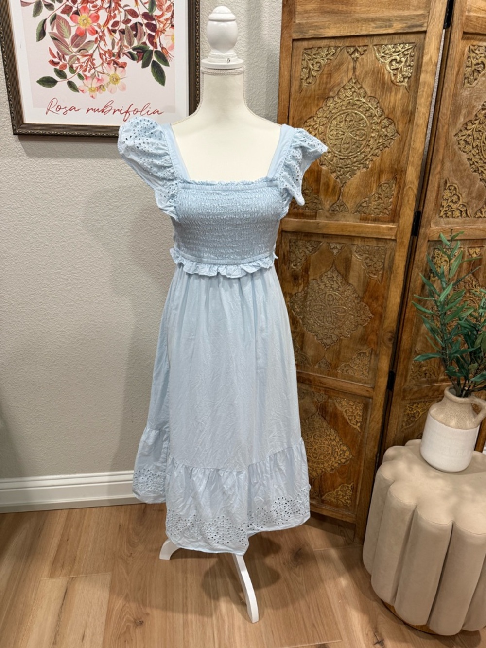 LC Lauren Conrad Light Blue Smocked Midi with Ruffle Hem 0003